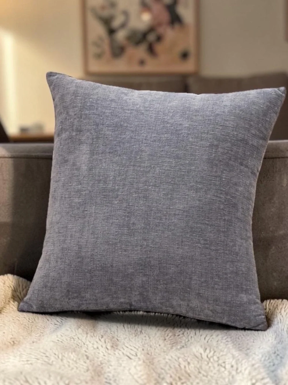 Gray Chenille Pillow Cover 19x19 Decorative Throw Pillow Case
